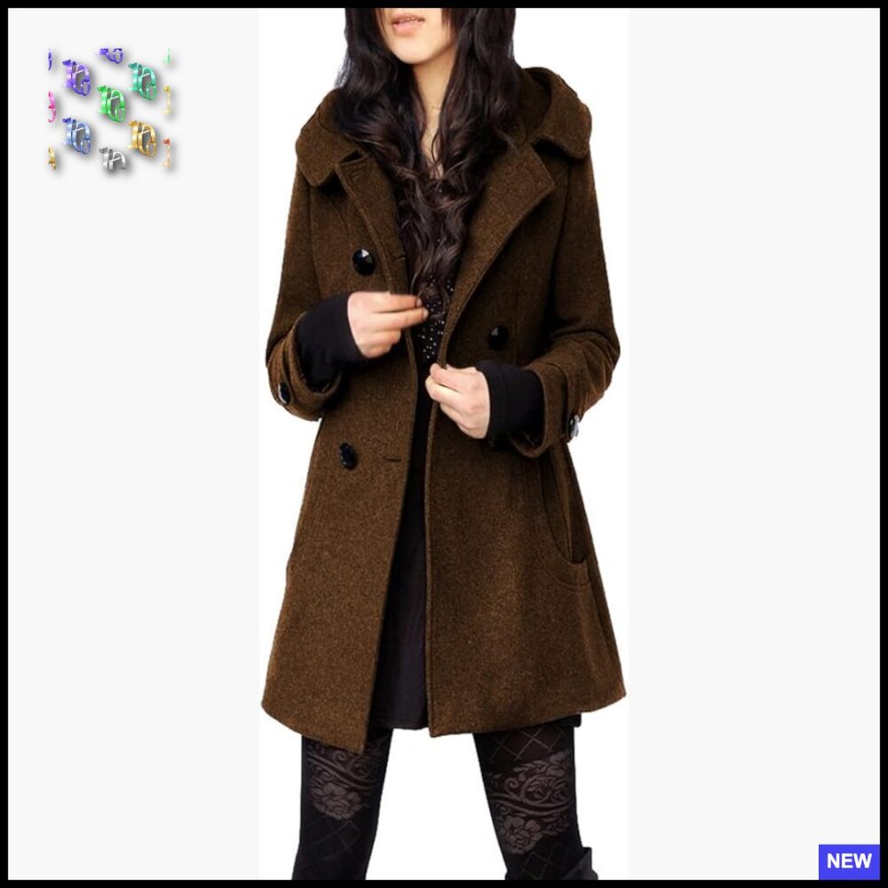 Wool Pea Coat Double Breasted Trench Elegant Chic Winter Work Office Wear